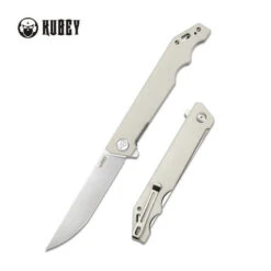 Kubey Pylades Liner Lock Folding Knife White G10 Handle AUS-10 Plain Edge Satin Finish KU253G