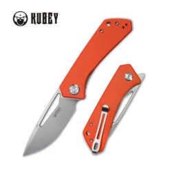 Kubey Thalia Front Flipper Folding Knife Orange G10 Handle D2 Plain Bead Blast Finish KU331H