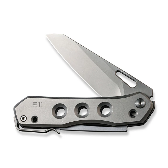 WE Vision R Folding Knife Gray Titanium Handle 20CV Reverse Tanto Plain Edge Silver Bead Blast Finish WE21031-1 - Image 7