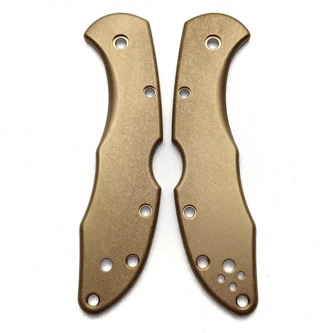 Flytanium Stonewash Brass Scales For Spyderco Delica Knife - Image 2