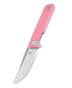 Bestechman Mini Dundee Folding Knife Pink G10 Handle D2 Plain Edge Stonewash/Satin BMK03B
