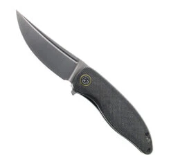 Petrified Fish Simum Flipper Folding Knife Black Micarta Handle K110 Plain Edge Satin Finish PF-P06-DMS