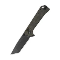 QSP Grebe T Button Lock Folding Knife Black Micarta Handle 14C28N Tanto Plain Black Blade QS148-A2