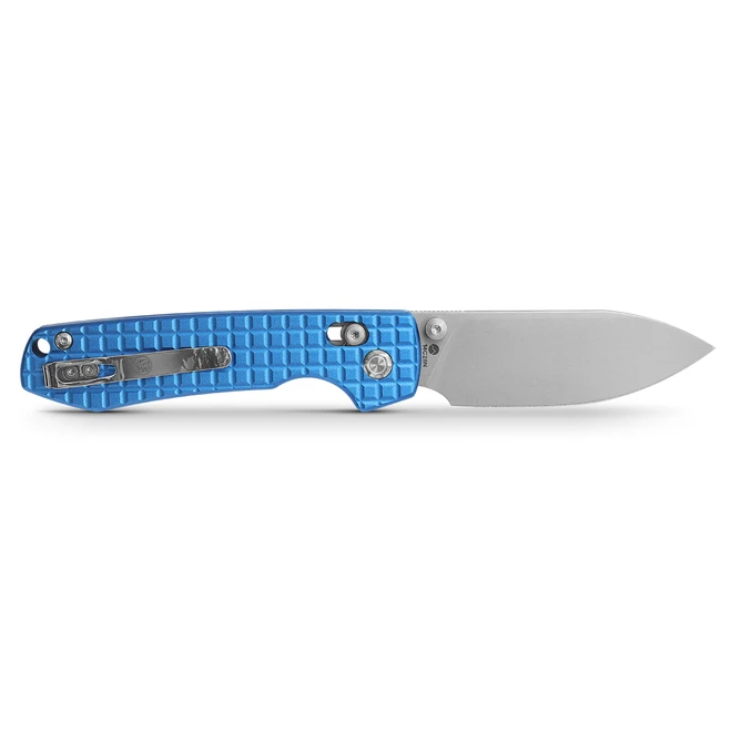 WMK Exclusive Vosteed Raccoon Crossbar Lock Folding Knife Blue Aluminum Frag Handle 14C28N RCCWA4 - Image 2