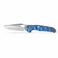 WMK Exclusive Vosteed Thunderbird Button Lock Flipper Pocket Knife Sculpted Blue Aluminum Handle Satin 154CM TB34VTA2L