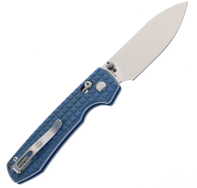 WMK Exclusive Vosteed Raccoon Crossbar Lock Folding Knife Blue Micarta Frag Handle 14C28N Plain Edge Satin Finish RCCWM2 - Image 2