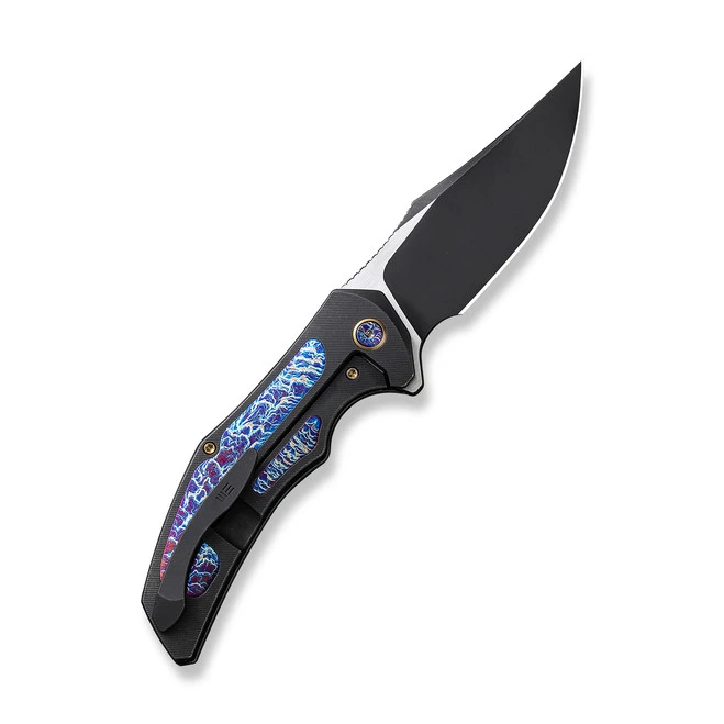 WE Magnetron Folding Knife Black/Flamed/Blue/Gold Titanium Handle 20CV Clip Point Plain Edge Black/Satin Finish WE18058-4 - Image 2