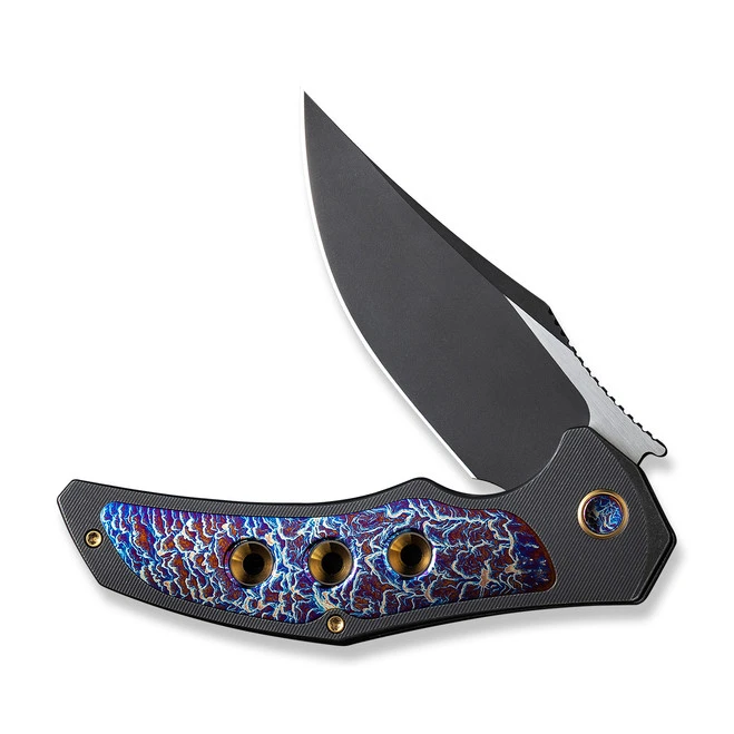 WE Magnetron Folding Knife Black/Flamed/Blue/Gold Titanium Handle 20CV Clip Point Plain Edge Black/Satin Finish WE18058-4 - Image 3