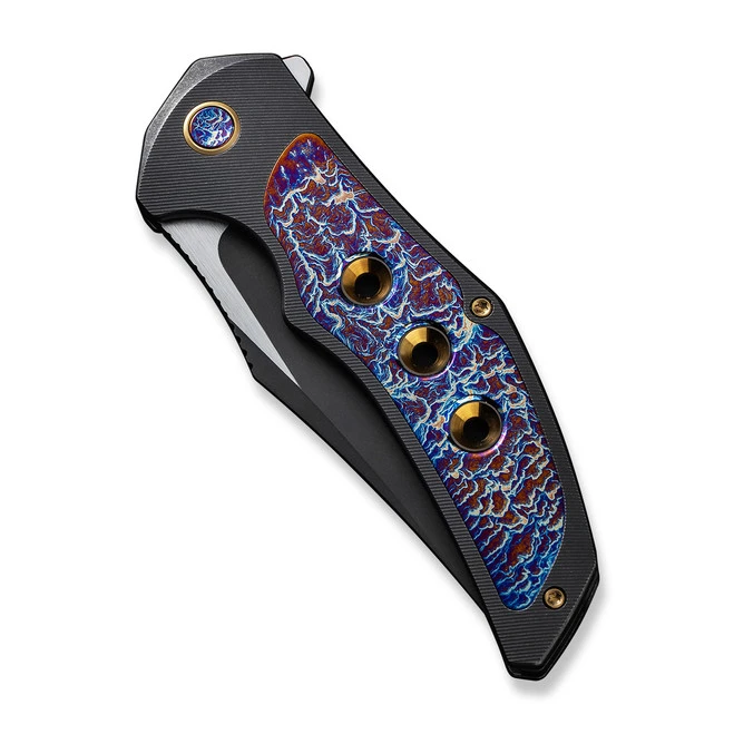 WE Magnetron Folding Knife Black/Flamed/Blue/Gold Titanium Handle 20CV Clip Point Plain Edge Black/Satin Finish WE18058-4 - Image 4