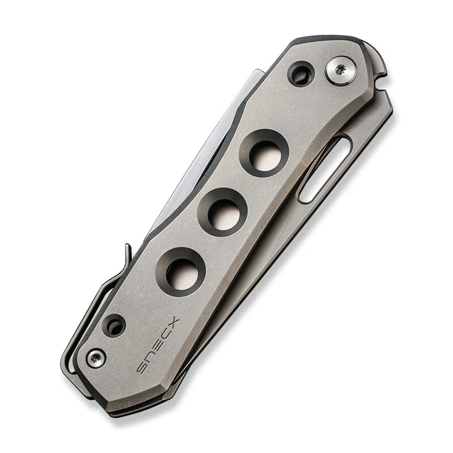 WE Vision R Folding Knife Gray Titanium Handle 20CV Reverse Tanto Plain Edge Silver Bead Blast Finish WE21031-1 - Image 5