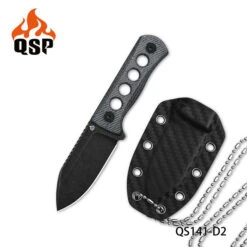 QSP Canary Fixed Blade Knife Denim Blue Micarta Handle 14C28N Plain Edge Black Stonewash Finish QS141-D2
