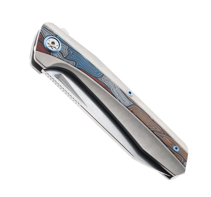 Ketuo Telson Flipper Folding Knife Titanium/Multi Colored G10-Damascus Handle M390 Drop Point Plain Edge - Image 3
