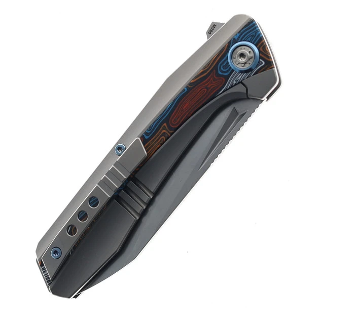 Ketuo Telson Flipper Folding Knife Titanium/Multi Colored G10-Damascus Handle M390 Drop Point Plain Edge - Image 4