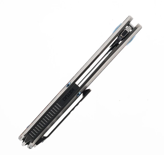 Ketuo Telson Flipper Folding Knife Titanium/Multi Colored G10-Damascus Handle M390 Drop Point Plain Edge - Image 6